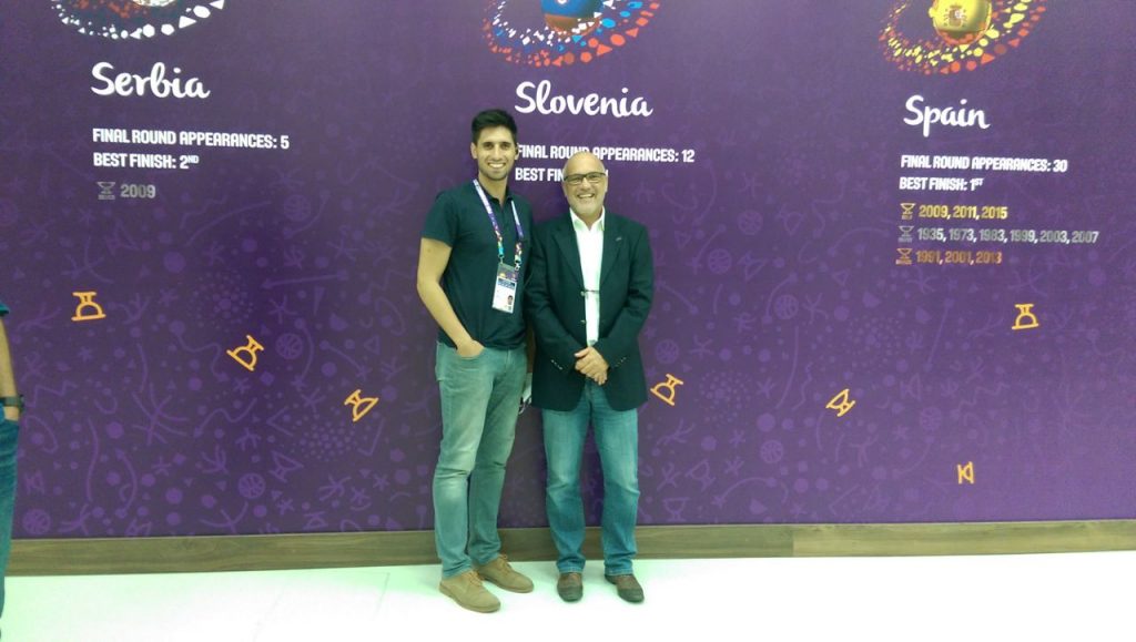 two men posing for a picture at basketball EC finals
